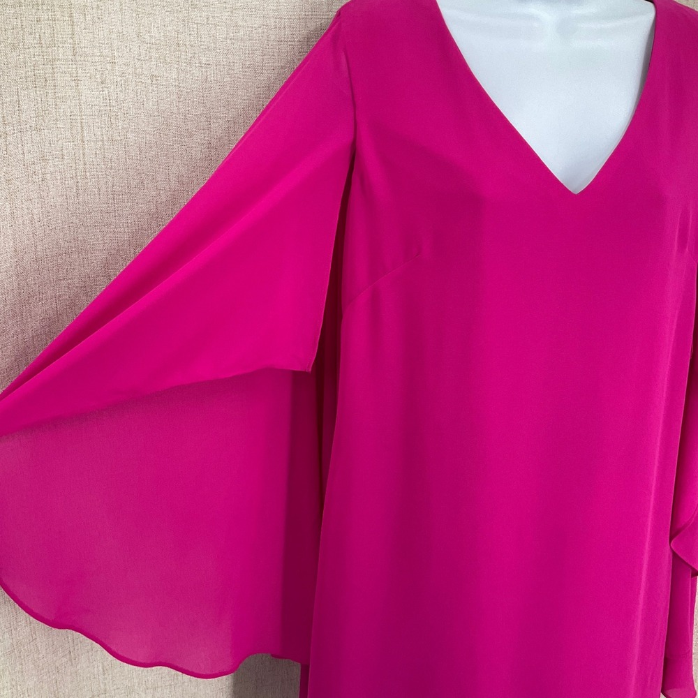 Vince Camuto Cape Dress Women 8 Fuchsia Pink V-Neck Split Back Shift Flowy - Picture 4 of 12